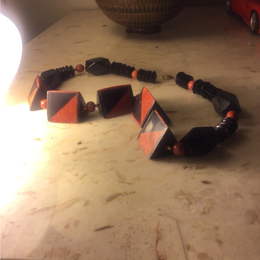 Chic Black and Orange Geometric Necklace